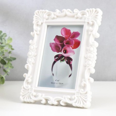 Photo frame plastic 10x15 cm "Rose and curls of rose" white 20.5x15.5 cm-1