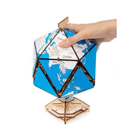 Designer Wooden 3D Ewa Globe Icosahedron with a secret (box, safe) blue