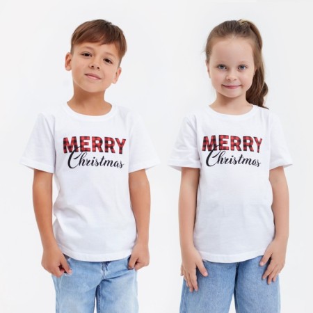T-shirt Children's KAFTAN "Merry Christmas", size 34 (122-128), white color