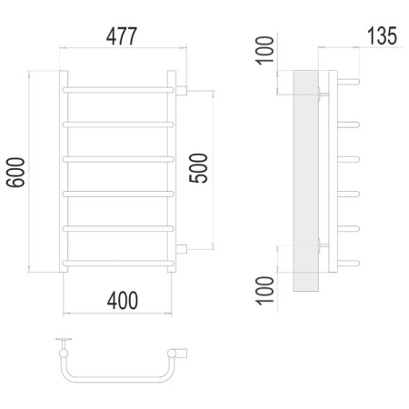 Water towel Terminus "Standard" P6, 400x600 mm, lateral connection, chromium-2