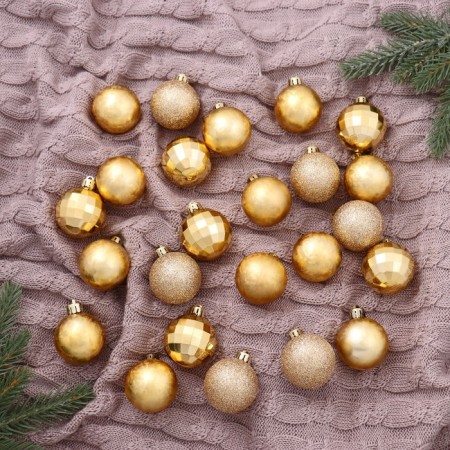 Set of balls plastic D-4 cm, 24 pcs "disco assorted" gold
