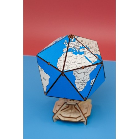 Designer Wooden 3D Ewa Globe Icosahedron with a secret (box, safe) blue-11