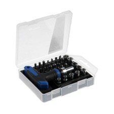 A screwdriver with a set of bit and end heads of the tundra, in a plastic case, 1/4 