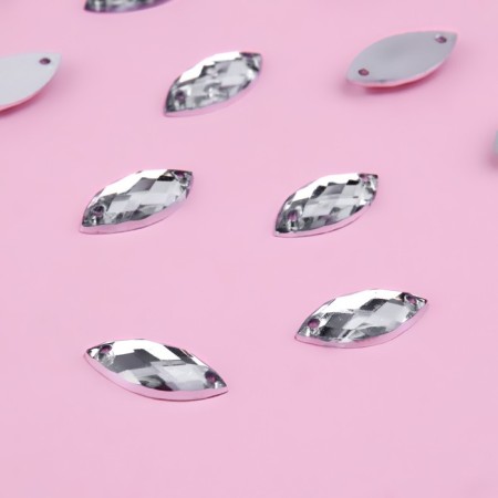Rhound rhinestones "petal", 7 × 15 mm, 50 pcs, white color-2