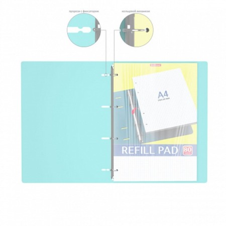 Notebook on A4 rings, 80 sheets in the Erichkrause "Pastel Mint", plastic cover, offset unit, whiteness 100%, mint-3