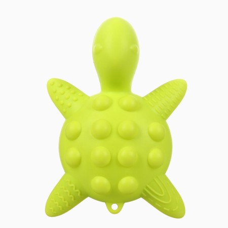 Silicone teether for teeth with a rattle of "turtle", green color, crumb I-1