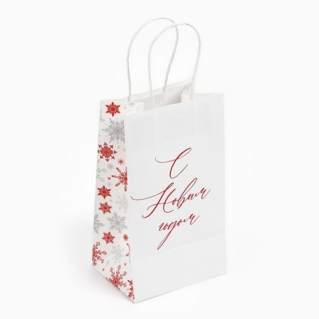 Gift package "Happy New Year", snowflakes, white craft, 12 x 21 x 9 cm, new year-4