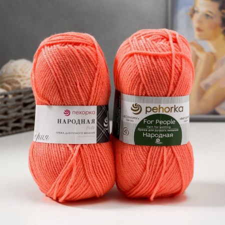 Yarn "Narodnaya" 30% wool, 70% acrylic volume 220m/100g (351-sv. Coral)-2