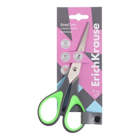 Scissors 17 cm Erichkrause Easycut+, for left -handed, anti -slip inserts, blister, mix-8
