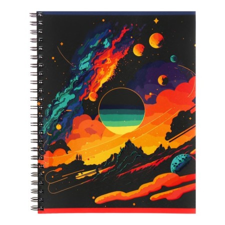 A notebook of 80 sheets in a cage for a crest "Graphic posters", covered cartoon, matte lamination, selective varnish, mix-4