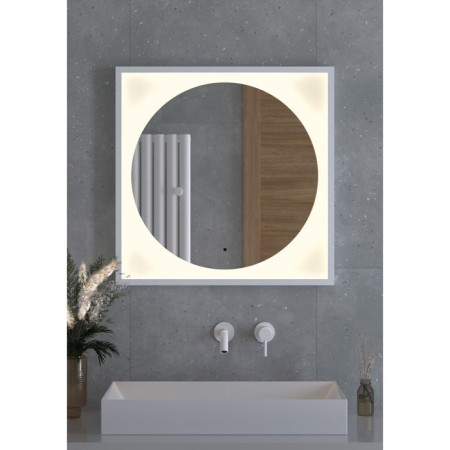 Mirror in a baguette frame with LED lighting 15 W, 70x70 cm, IR - switch, warm white light, white-2
