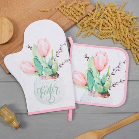 Set of kitchen. Ethel "Tulips" mittens-seizure 20x28cm, severity 19x19cm, 100% HL