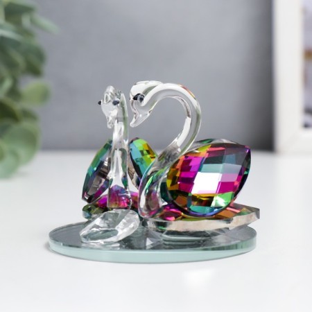 Suvenir glass "Swans with diamond" Green holography 6.5x5x5 cm-3