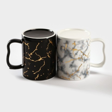 A set of ceramic mugs on a metal stand “Marble”, 2 items: 380 ml-3