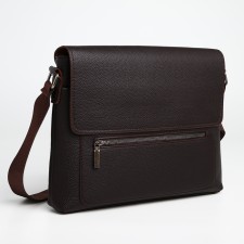Male business bag, textura, long belt, brown color