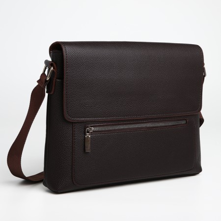 Male business bag, textura, long belt, brown color