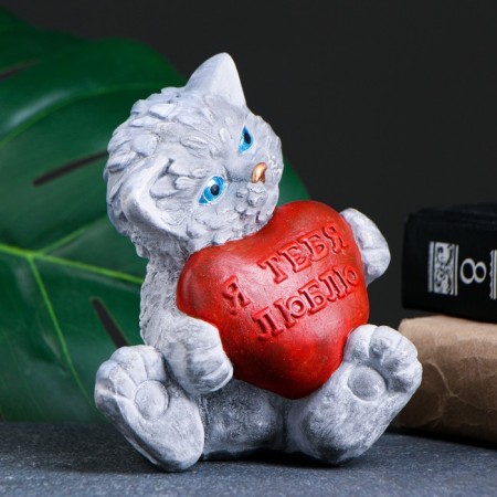 Figure "Cat with my heart I love you" gray, 13x10x11cm