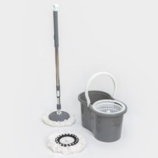 Schwabra with an annex and a bucket on wheels with a plastic centrifuge of a share, 14 liters, a mop, a spare nozzle made of microfiber, the color of a mix