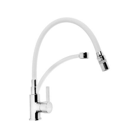 ACCOONA A4890G-3 kitchen mixer, single-leaf, silicone spout, brass, white, chrome-1