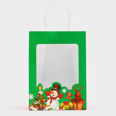 Gift package with the window "Snowman" 19 x 26 x 13 cm, green-2
