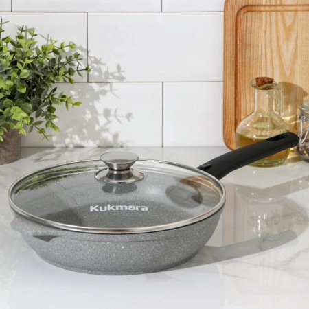 Pan, d = 24 cm, removable handle, glass cover, anti -stick coating, color light marble-11