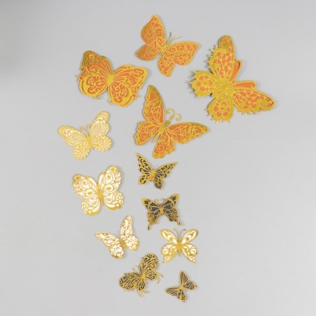 Butterfly cardboard double wings "openwork with gold" set of 12 pcs h = 4-10 cm-2