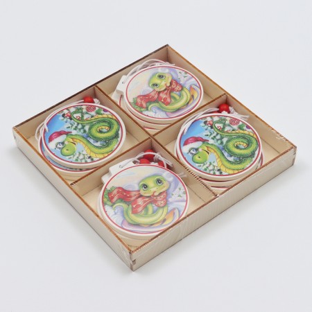 New Year! Set of suspensions in a wooden gift package, 12 pcs.-1