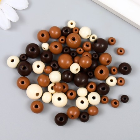 A set of wooden beads with a cord "Astra" 6,8,10,12mm, 90 pcs, natural mix-1