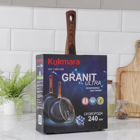 Granit Ultra Blue, D = 24 cm, removable handle, glass cover, anti -stick coating, blue color-6