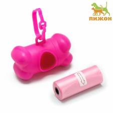Container-button with cleaning bags (roll 15 bags 29x21 cm), pink