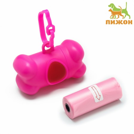 Container-button with cleaning bags (roll 15 bags 29x21 cm), pink