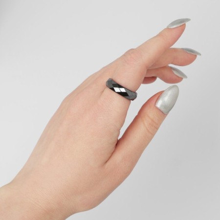 Ring "Night" for hematite, faceted, black color, size 19-2