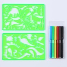 Dinosaur stencils, set of 2 pcs., 6 pcs. Flomasters