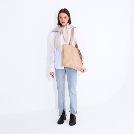 Zipper bag with lightning, beige color-6