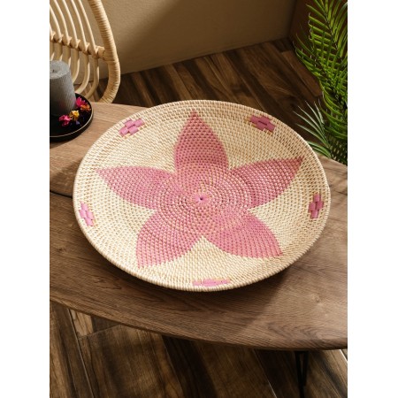 Decorative wicker rattan "Flower", 50x50x5 cm, pink