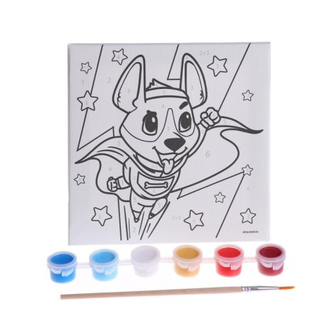 Picture on numbers for children "Corgi-hero", 15 x 15 cm-2