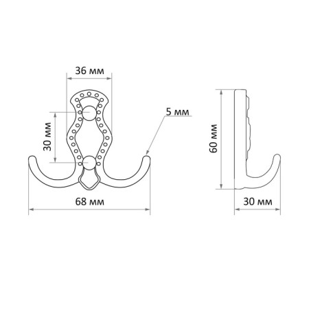 Furniture tundra hook TKD023, two -rod, gold, 4 pcs TMP-5