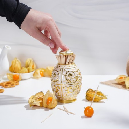 Toothpick stand, 8 × 12 cm, gold metal color-5