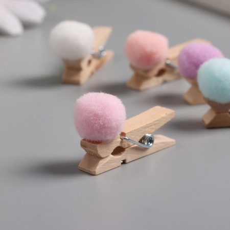 Decor for creativity wood "clothespin with pompom" set of 10 pcs 3.6x2.3x1.5 cm-2