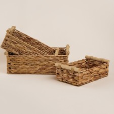 A set of storage of manual weaving, water hyacinth, 3 pcs: from 27x16x9 to 35x24x13 cm