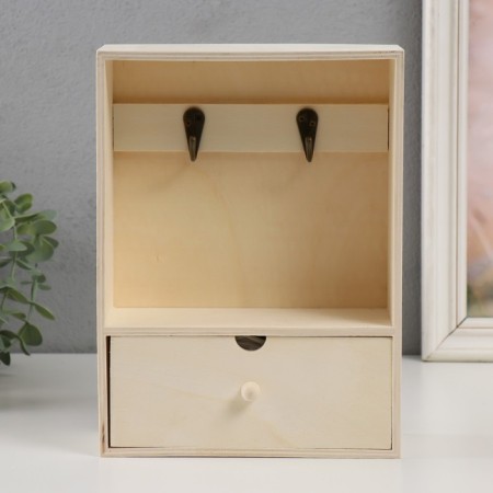 Keywood tree for painting 2 hooks with a drawer "rectangular" 18.5x7x25 cm-1