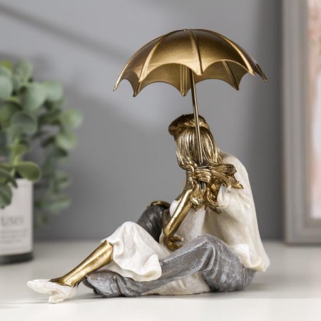 Souvenir Polystone Romance "Lovers kiss under the umbrella" Bezh 18x10x18 cm-1