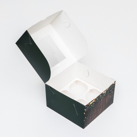 Packaging for 4 cupcakes with the "Happy New Year" window, 16 x 16 x 10 cm-2