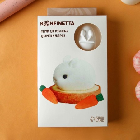 Form for mousse desserts and baking konfinetta "rabbit", silicone, 29 × 17.2 × 4.3 cm, 6 cells (8.5 × 5.5), white color-6