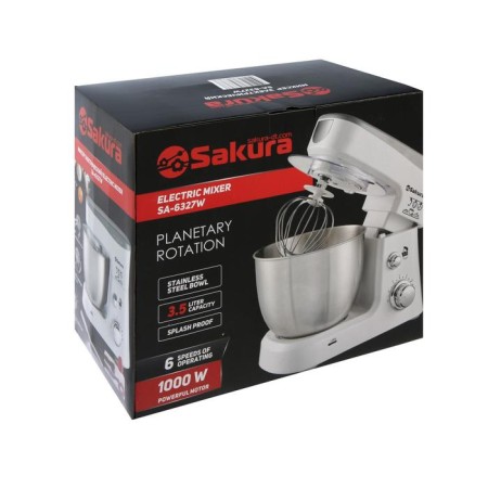 Mixer Sakura SA-6327W, Planetary, 1000 W, 3.5 L, 6 speeds, 3 nozzles, white-9