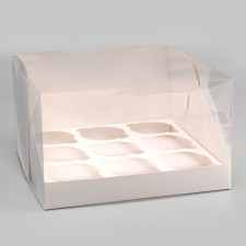 Кондитерская складная коробка для 9 капкейков белая 23,5 x 23 x 14 см