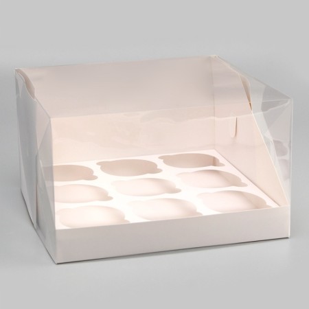 Confectionery folding box for 9 cupcakes white 23.5 x 23 x 14 cm