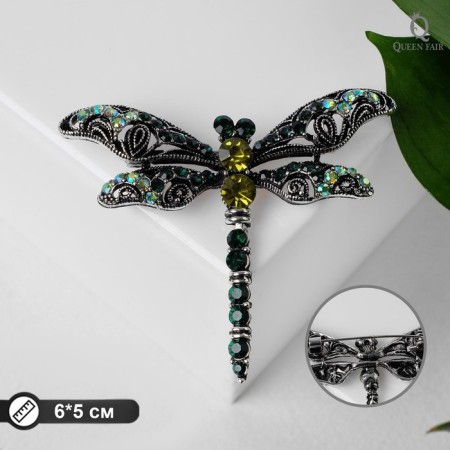 Brooch "Dragonfly" openwork, black-green color in black silver