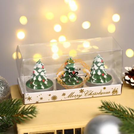 New Year's candle set "Green Christmas tree", 4 × 6 cm, 3 pcs-1
