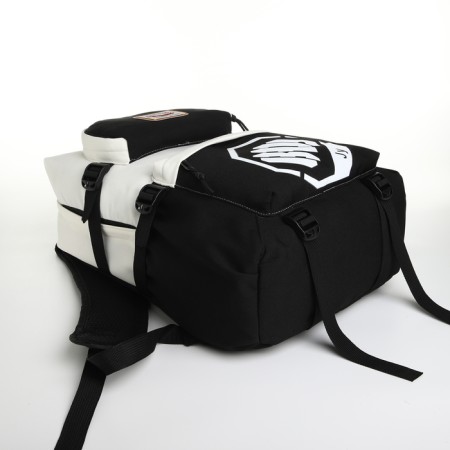 Youth backpack from textiles, 2 pockets, black/white color-5